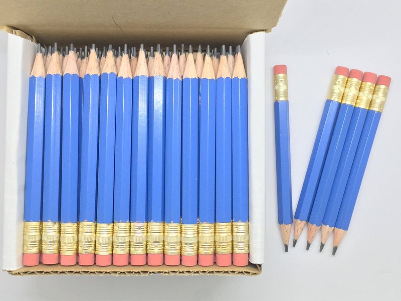 Express Pencils Half Pencils with Eraser - Golf, Pew, Short, Mini, Non Toxic - Hexagon, Sharpened, #2 Pencil, Color - Blue, Box of 72 (half gross) Blue Golf Pocket Pencils â„¢ - Image 2
